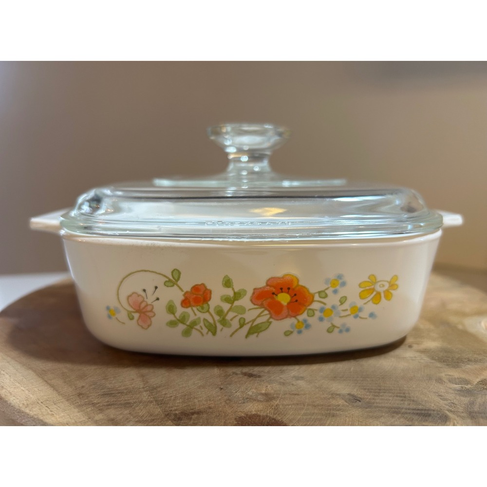 Corning Ware Wildflower Casserole Dish with Lid Vintage 7 inch Square Baker